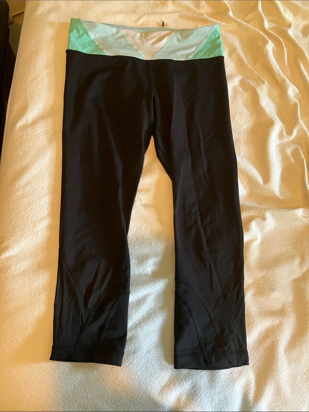 lululemon athletica Black Capri Leggings with Mint Waistband Accent